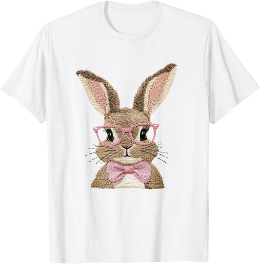 Retro Easter Faux Embroidery Bunny Cute Gifts Boy Girl Kids T-Shirt