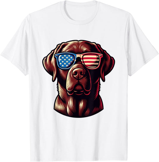 Chocolate Labrador Labs Patriotic American Flag Sunglasses T-Shirt