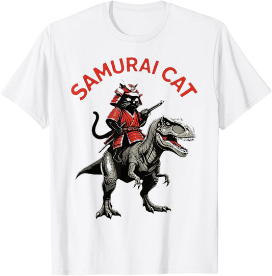 retro calligraphy cat dinosaur volcanic eruption art print T-Shirt