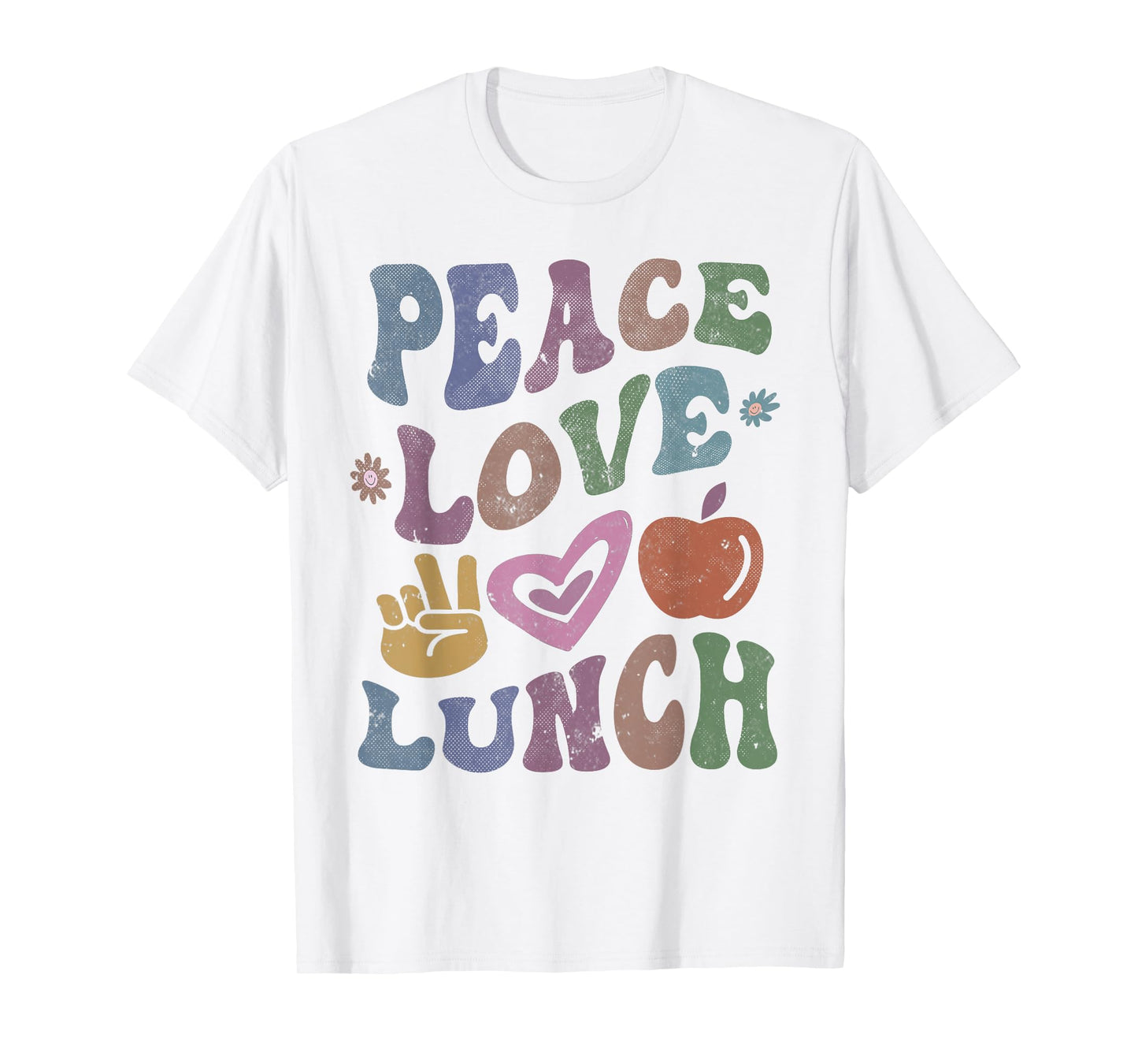 Retro PEACE LOVE LUNCH Lady Groovy Cafeteria Queen Vintage T-Shirt