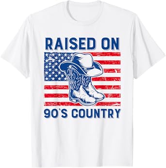 Raised On 90's Country Music Western Rodeo Country USA FLag T-Shirt for Women Men