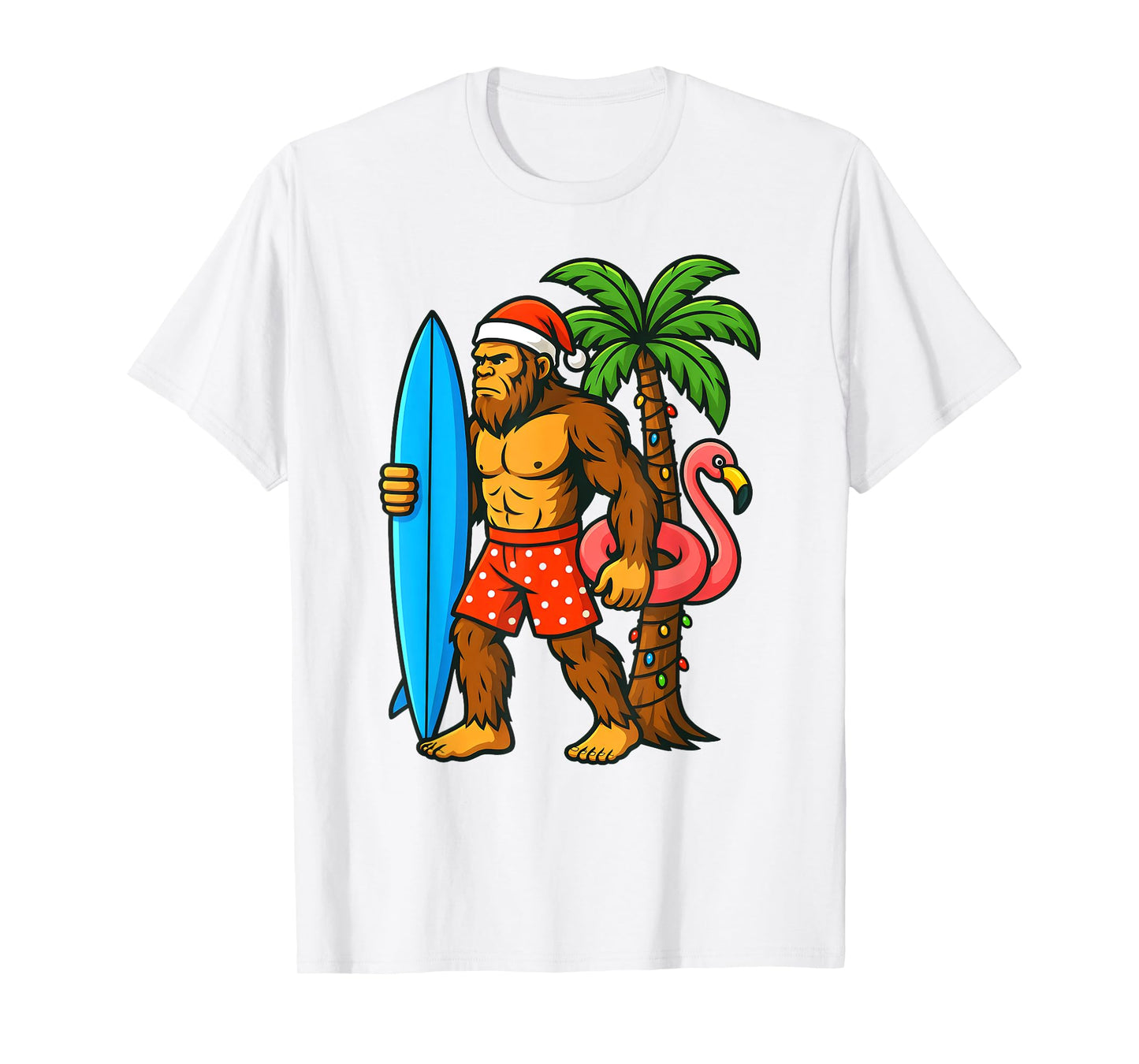 Christmas In July Bigfoot Hawaiian Xmas Palm Tree Summer T-Shirt