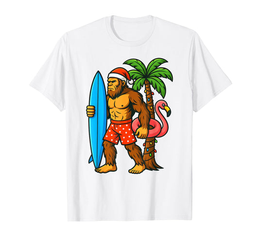 Christmas In July Bigfoot Hawaiian Xmas Palm Tree Summer T-Shirt