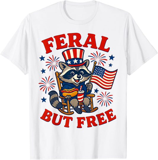 Patriotic Raccoon USA Flag Funny 4th of July T-Shirt