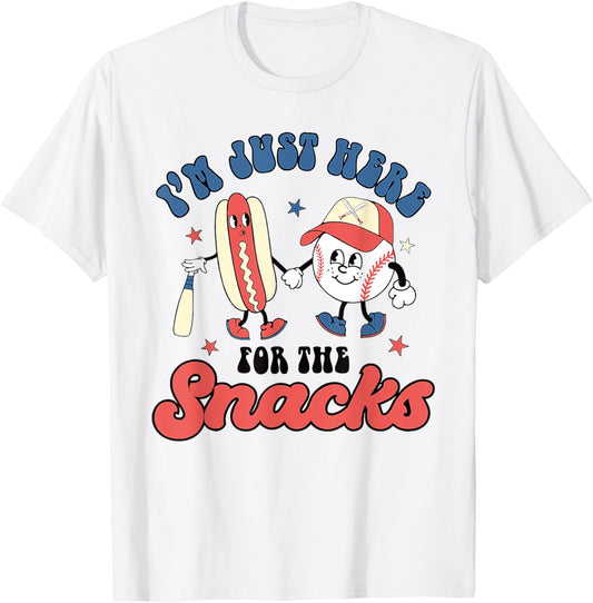 I'm Just Here For The Snacks Baseball 4th Of July Hot Dog T-Shirt
