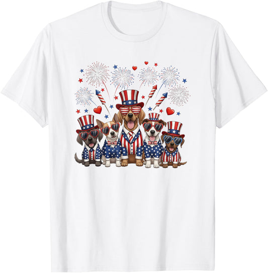 Party in The USA Dogs Patriotic American Flag 4th Of July T-Shirt