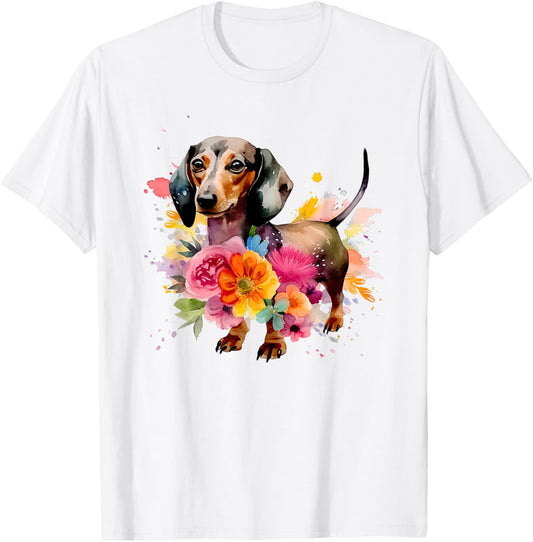 Dachshund Watercolor art Dog Dog breed woman kids floral T-Shirt
