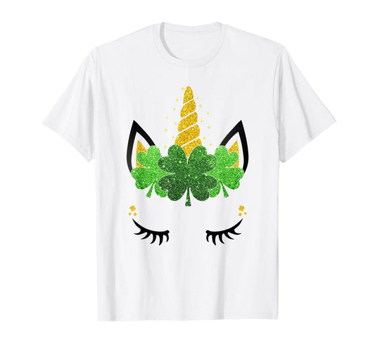 Unicorn Face St Patrick's Day Girls Kids Women T-Shirt