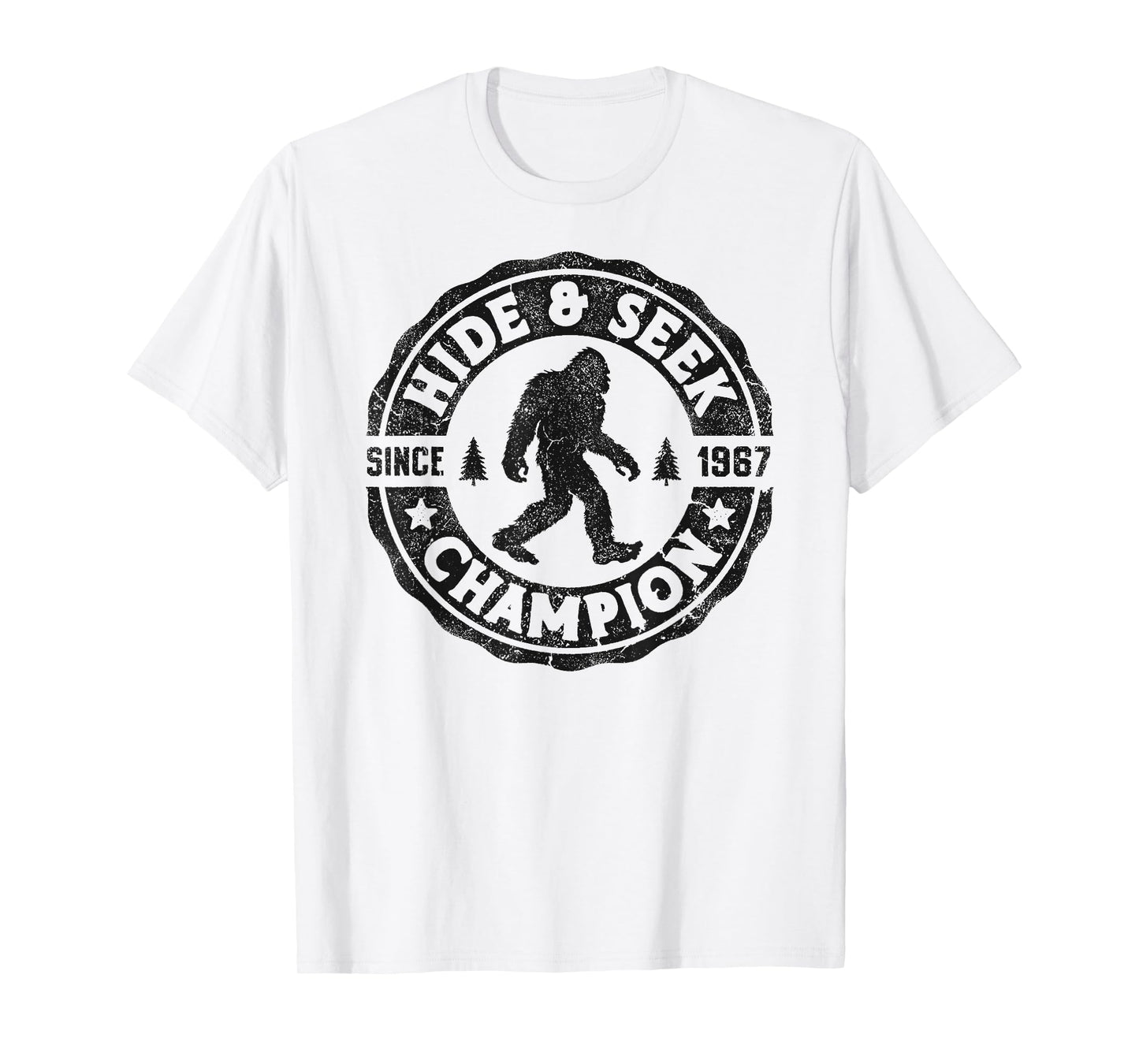 Bigfoot Hide And Seek Champion Funny Sasquatch Retro Vintage T-Shirt