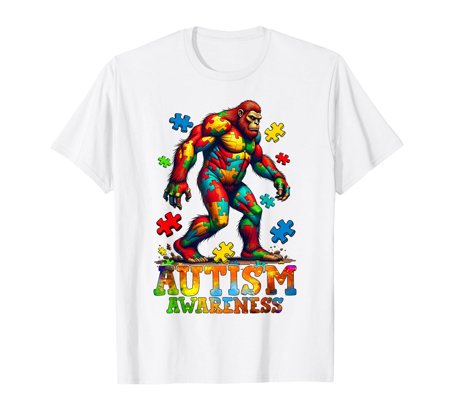 Bigfoot & Puzzle Pieces Autism Awareness Day Autistic Boys T-Shirt