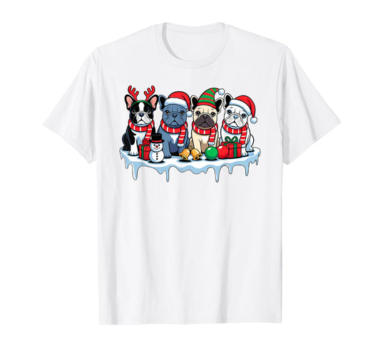 French Bulldog Christmas Lights Santa Hat Xmas Dog Lover T-Shirt