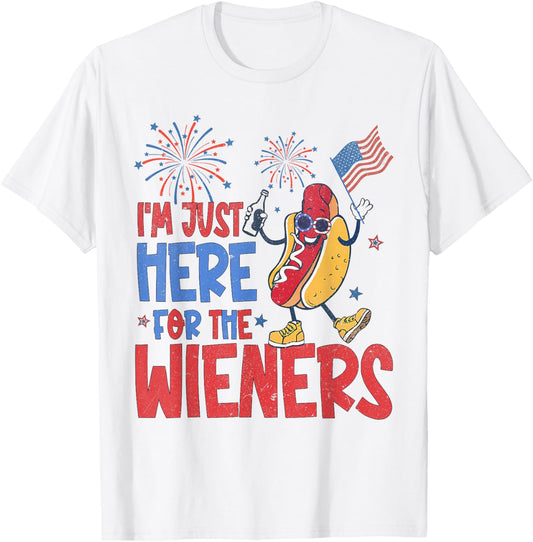 Just Here For The Wieners Funny Hot Dog 4th Of July American T-Shirt
