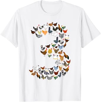 3rd Birthday Outfit Girl Boy Three Year Old Farm Chicken T-Shirt