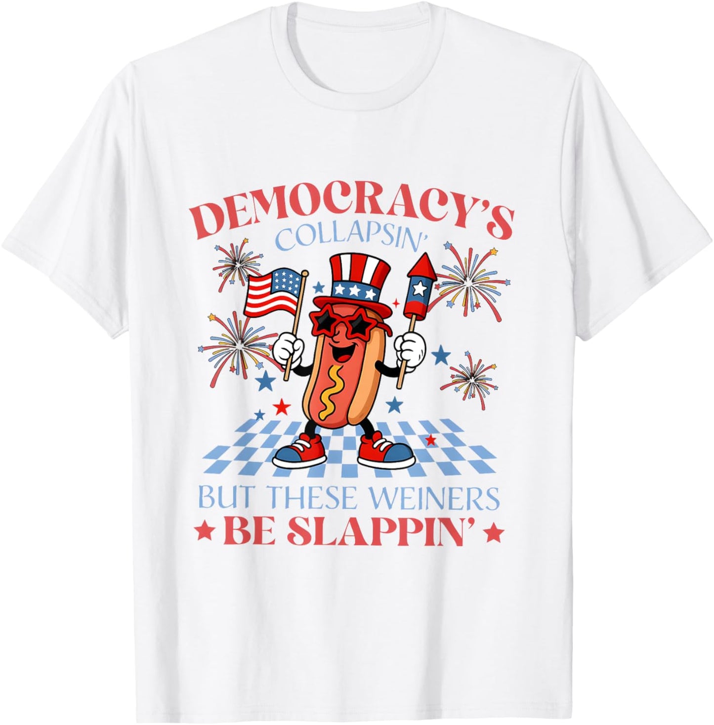 Funny Hot Dog Democracy's Collapsing 4th July T-shirt