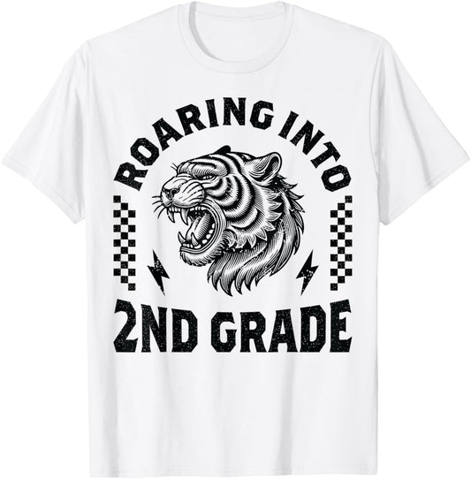 Roaring Into 2nd Grade Tiger Back to School Boy Girl Funny T-Shirt