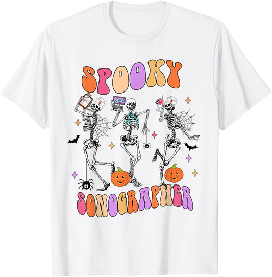 Spooky Sonographer Funny Skeleton Halloween Costumes T-Shirt