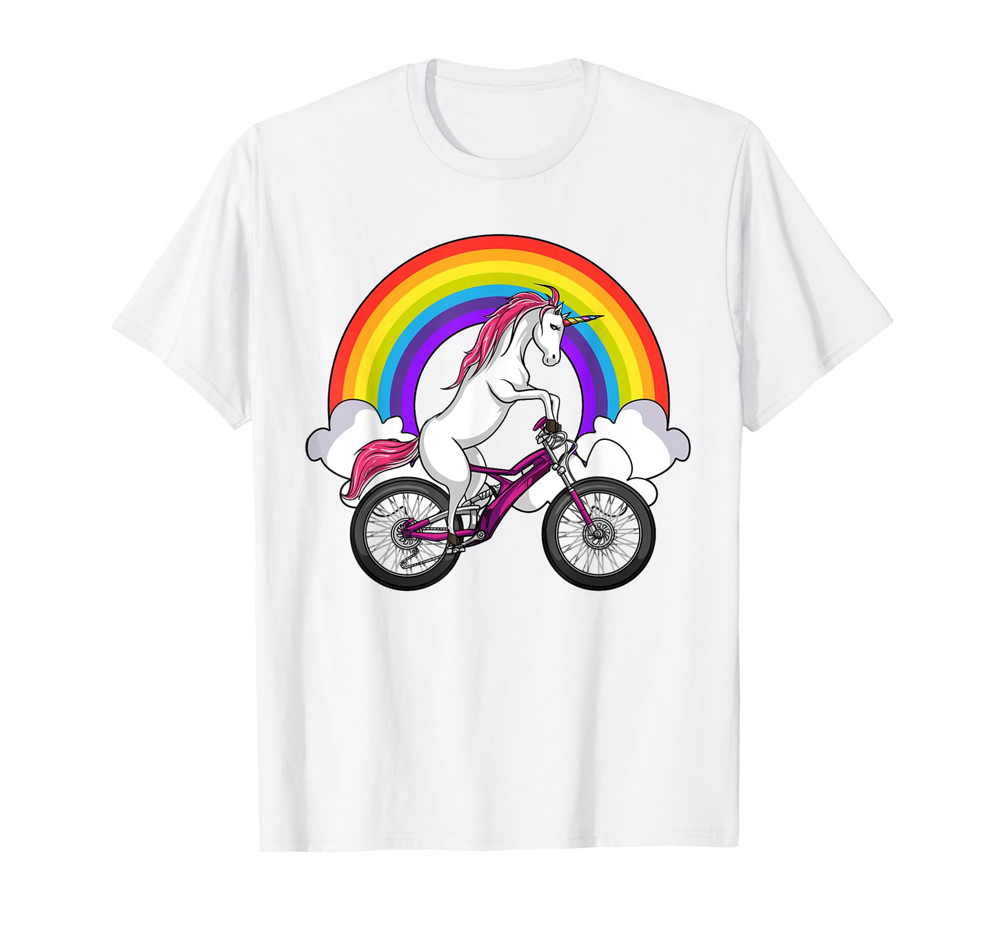 Unicorn Riding Bicycle Rainbow Cycling Women Girls Kids T-Shirt