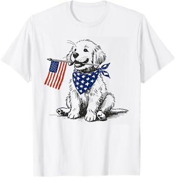 Golden Retriever 4th Of July Patriotic Dog American Flag Men Women Kids T-Shirt