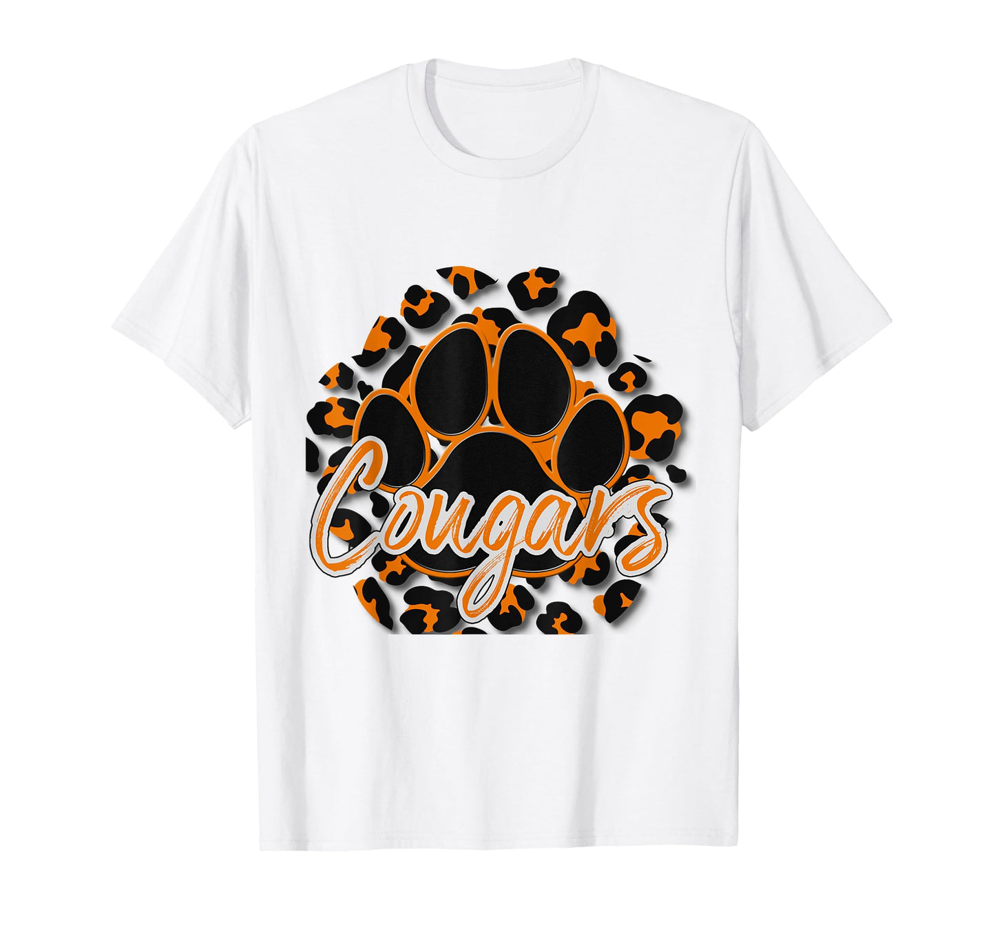 Cougar Orange Black Cheetah School Sports Fan Team Spirit T-Shirt