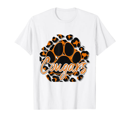 Cougar Orange Black Cheetah School Sports Fan Team Spirit T-Shirt