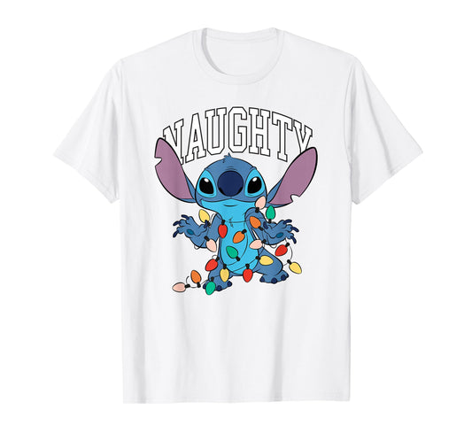 Disney Lilo & Stitch Christmas Naughty Boy with Xmas Lights T-Shirt
