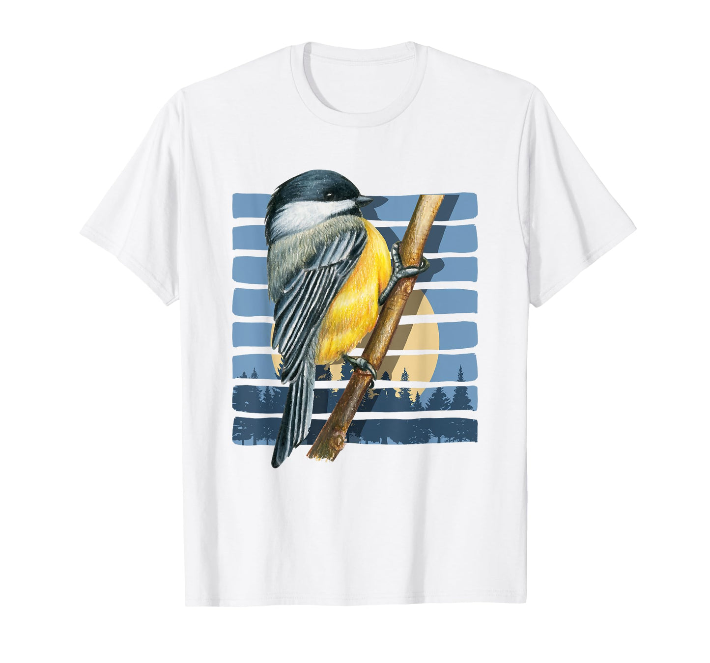 Moon Forest Bird Watching Nature Animal Retro Chickadee T-Shirt