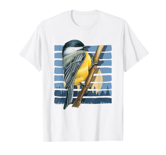 Moon Forest Bird Watching Nature Animal Retro Chickadee T-Shirt