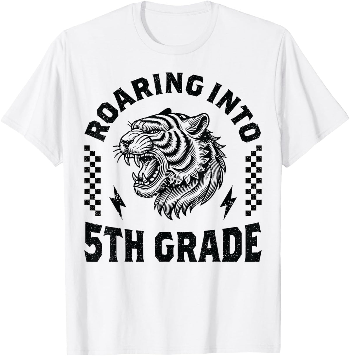 Roaring Into 5th Grade Tiger Boy Girl Kids 1st Day of School T-Shirt