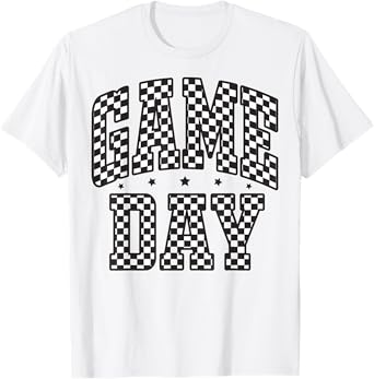Funny Checkered Game Day Football Black White Gift Women T-Shirt