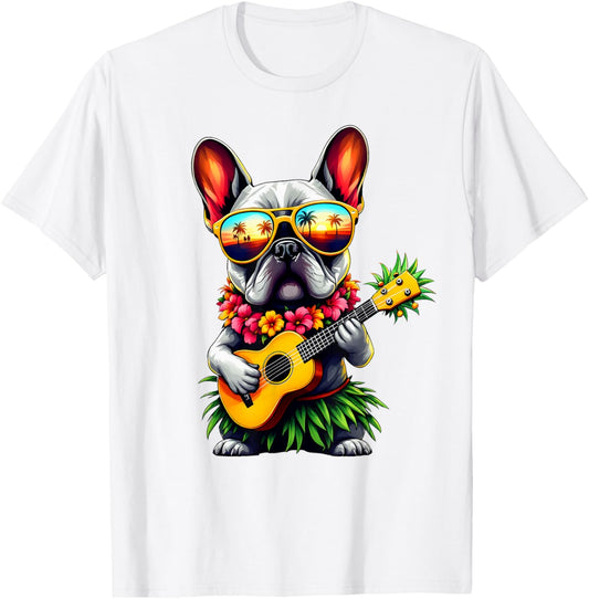 Hawaiian French Bulldog & Pineapple Ukulele Summer Vacation T-Shirt