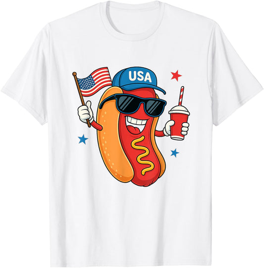 4th of July Hotdog Funny Fourth of July US American Flag T-Shirt