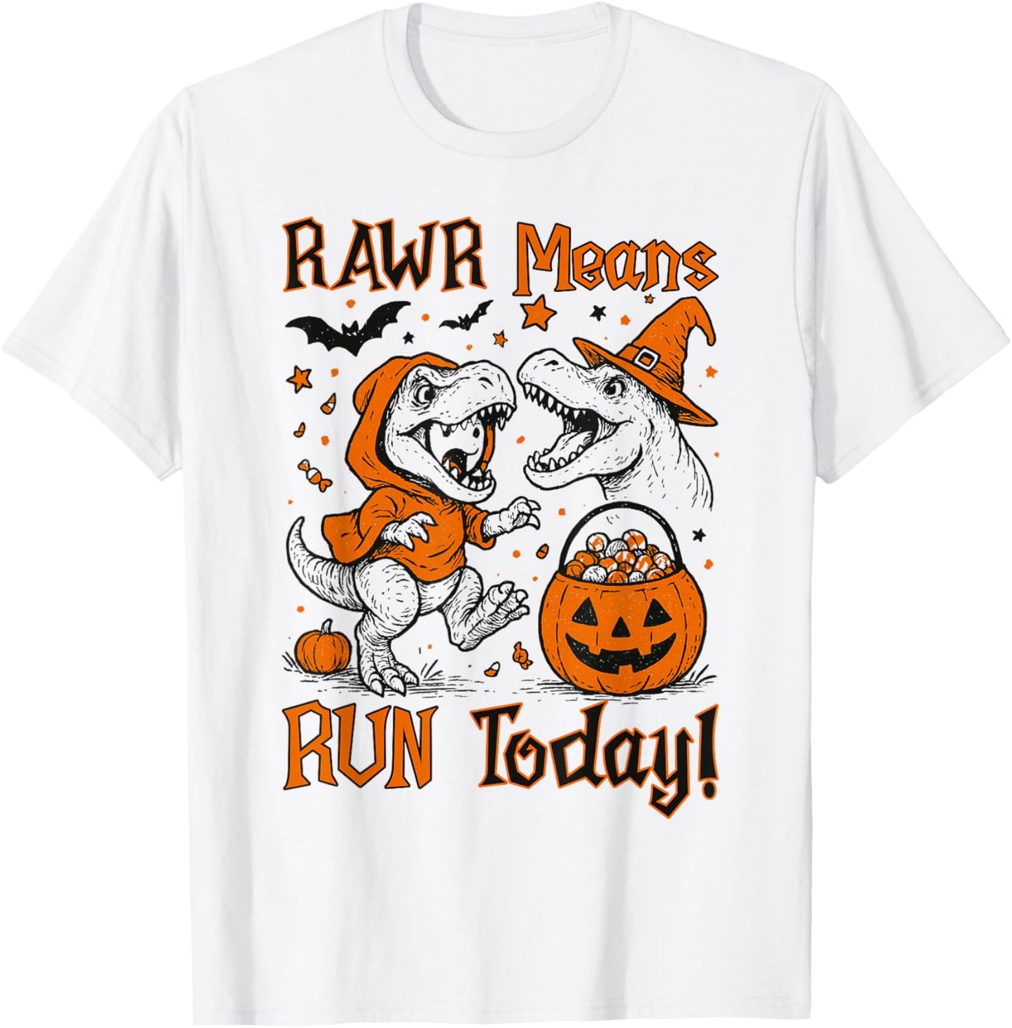 Rawr Means Run Today Funny Halloween T-Rex Dinosaur Kids T-Shirt