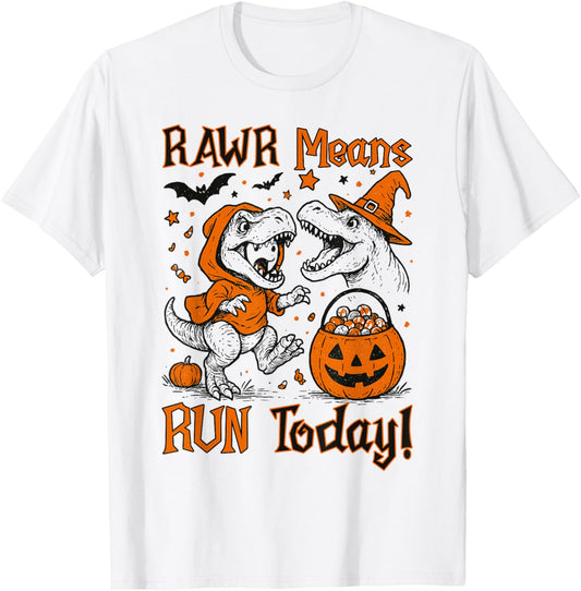 Rawr Means Run Today Funny Halloween T-Rex Dinosaur Kids T-Shirt