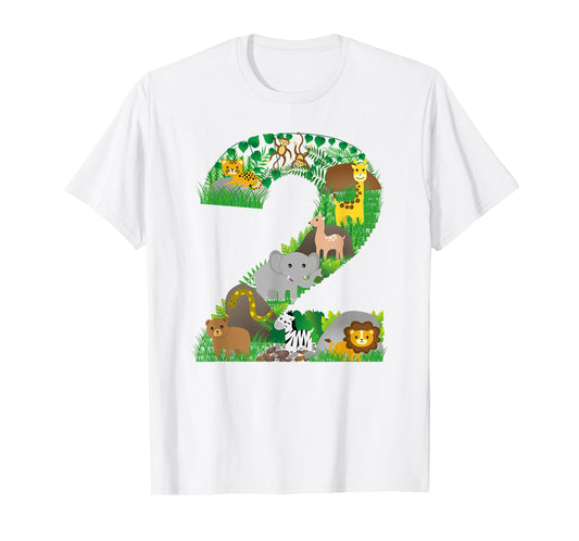 Safari Jungle Zoo animals Second Birthday number 2 T-shirt T-Shirt