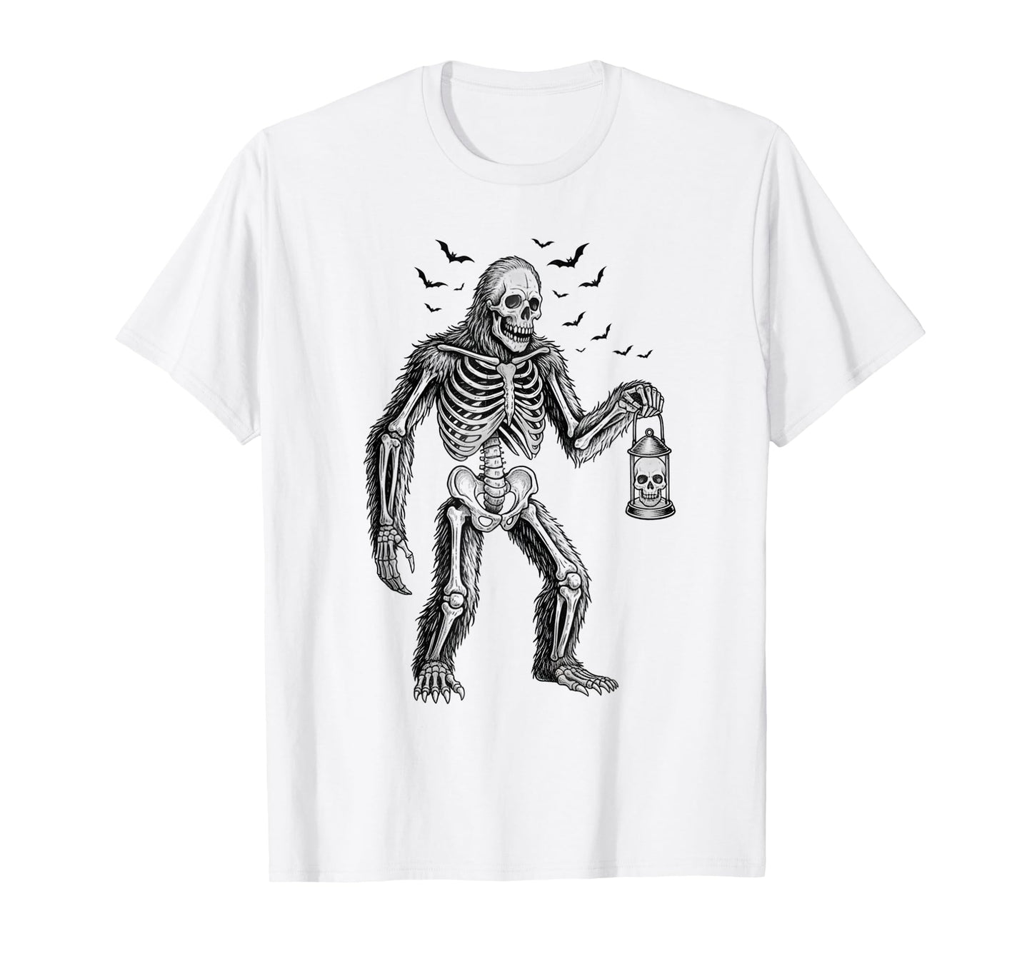 Funny Bigfoot Sasquatch Skeleton Halloween Men Women Kids T-Shirt