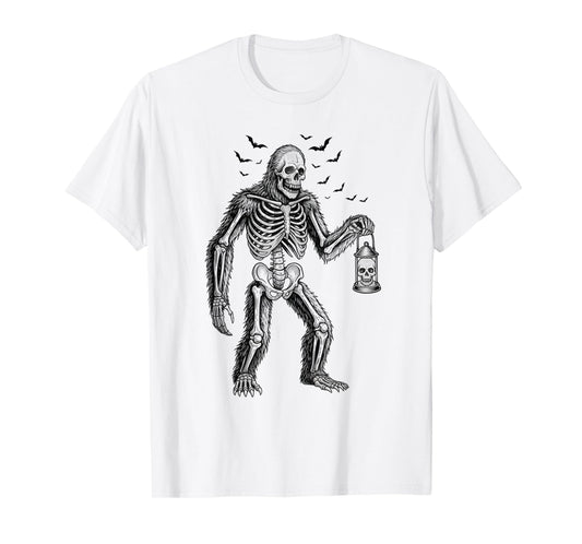 Funny Bigfoot Sasquatch Skeleton Halloween Men Women Kids T-Shirt