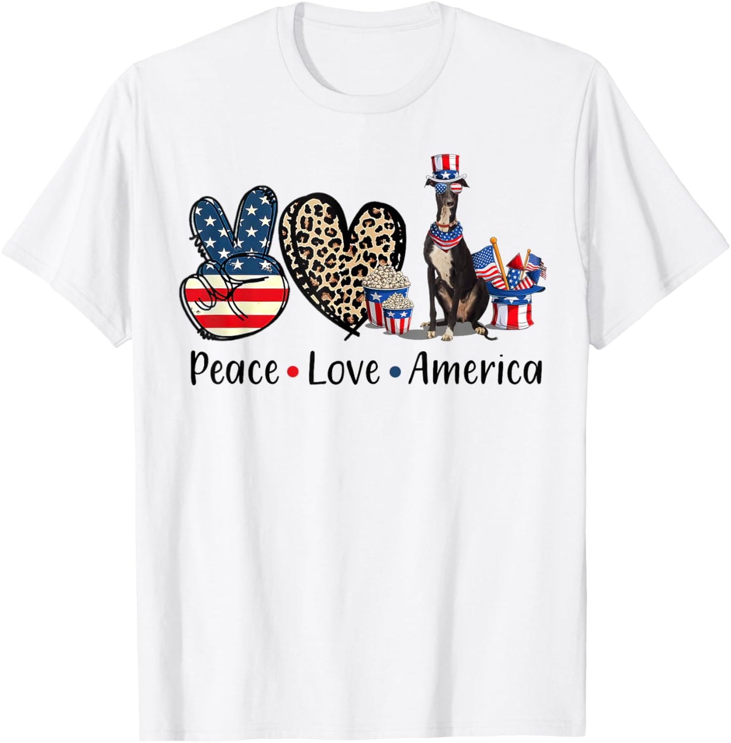 Peace Love Greyhound Dog Patriotic America Flag 4th July T-Shirt