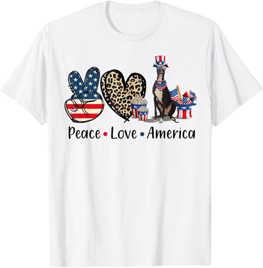 Peace Love Greyhound Dog Patriotic America Flag 4th July T-Shirt
