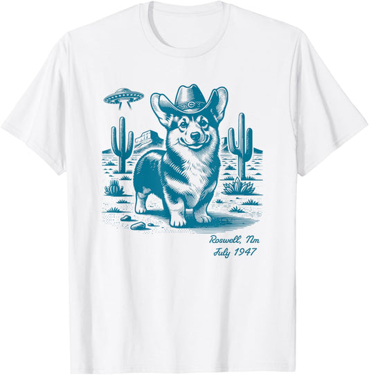 Corgi Cowboy Cowgirl UFO Vintage Western Country Dog Mom T-Shirt