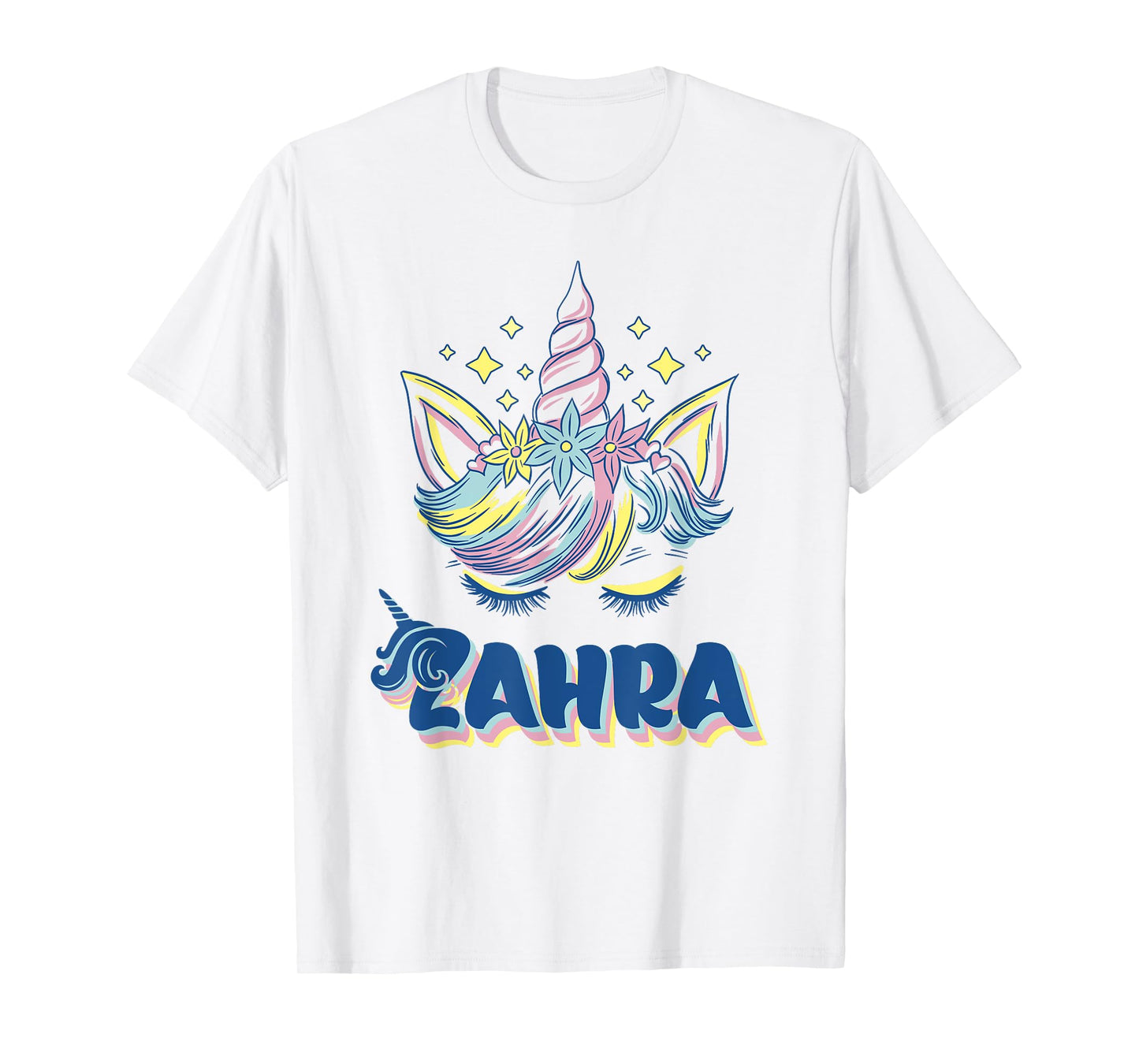Zahra personalized custom name Rainbow Unicorn crown T-Shirt