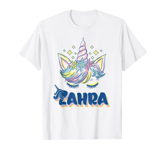 Zahra personalized custom name Rainbow Unicorn crown T-Shirt