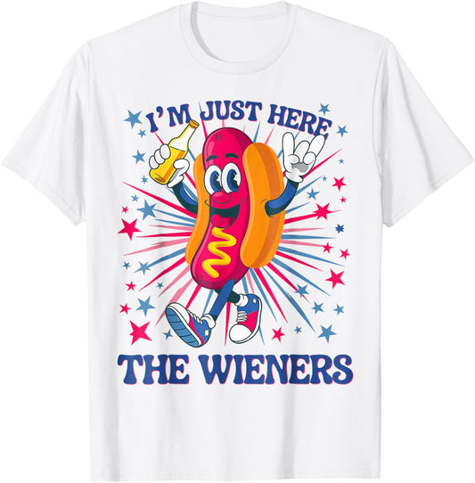 I'm Just Here For The Wieners Funny 4th of July Hot Dog T-Shirt
