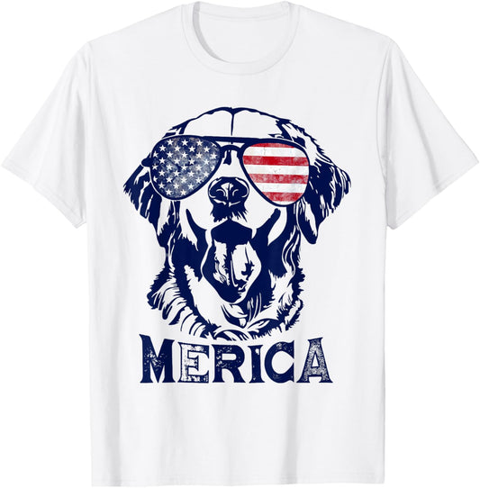 Golden Retriever 4th Of July Merica Flag Men Women Kids T-Shirt