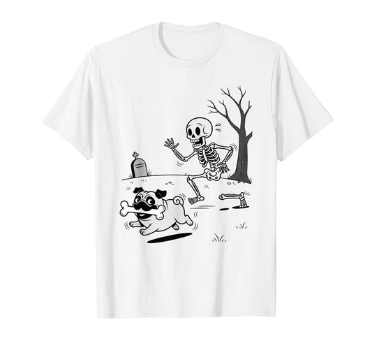 Halloween Dog Funny Skeleton Chasing French Bulldog T-Shirt