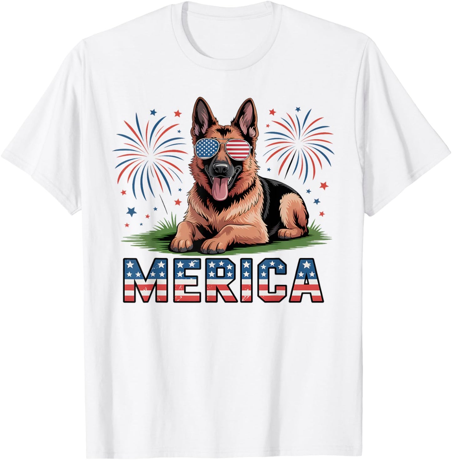 German Shepherd American Flag Dog Patriotic 4th of July T-Shirt