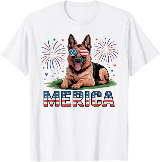 German Shepherd American Flag Dog Patriotic 4th of July T-Shirt