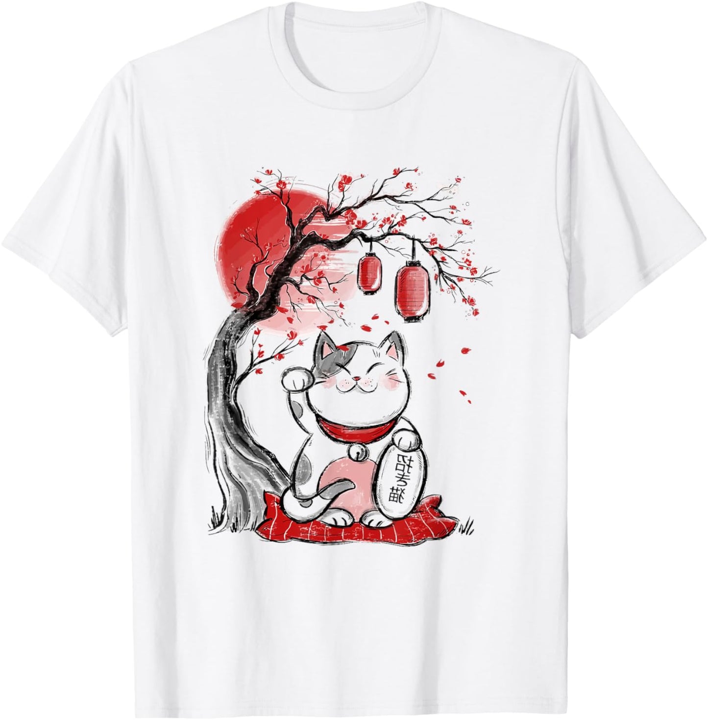 maneki neko lucky cat waving arm red Moon beckoning cat T-Shirt