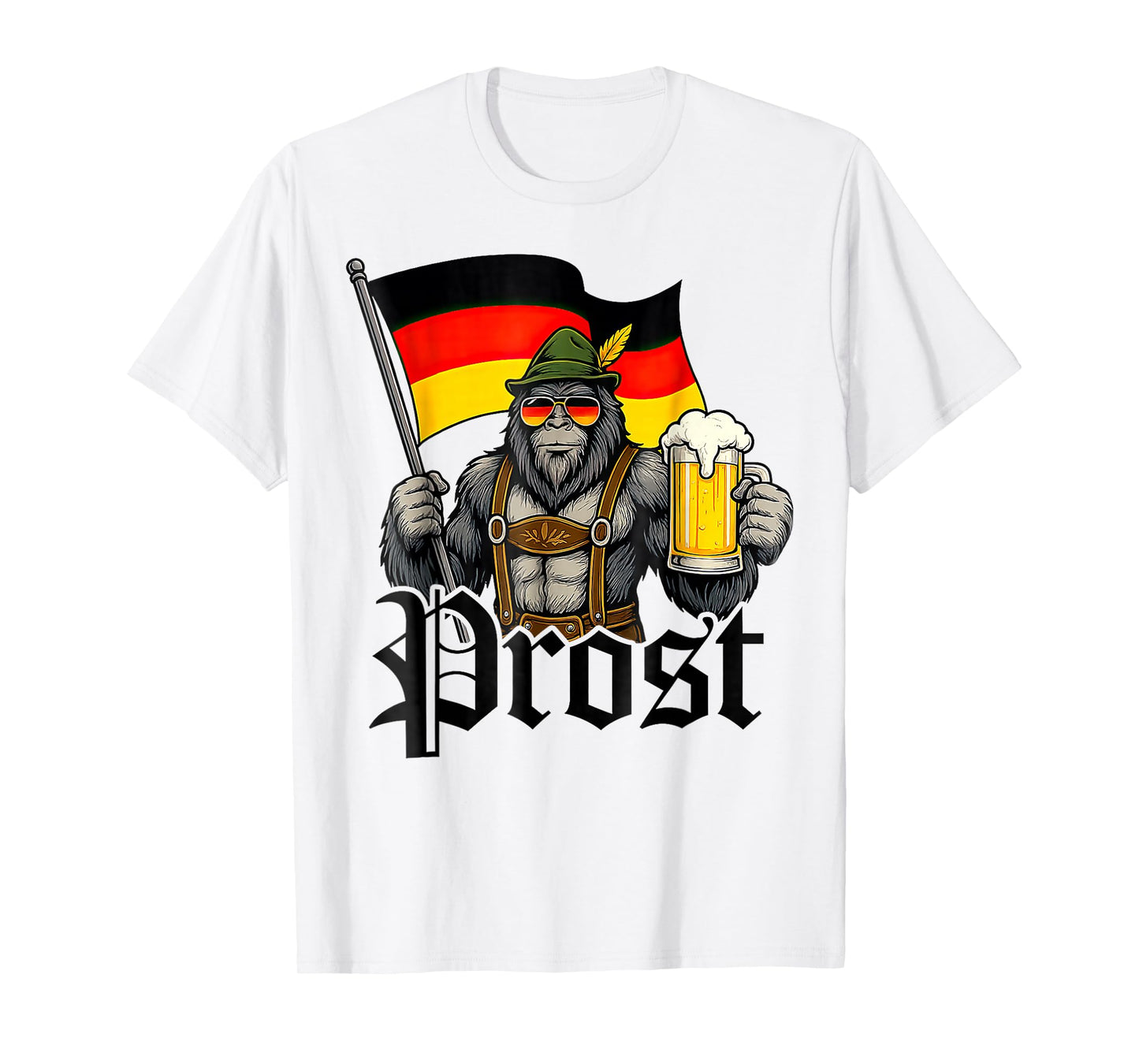Prost Bigfoot Drinking Beer Lederhosen German Oktoberfest T-Shirt