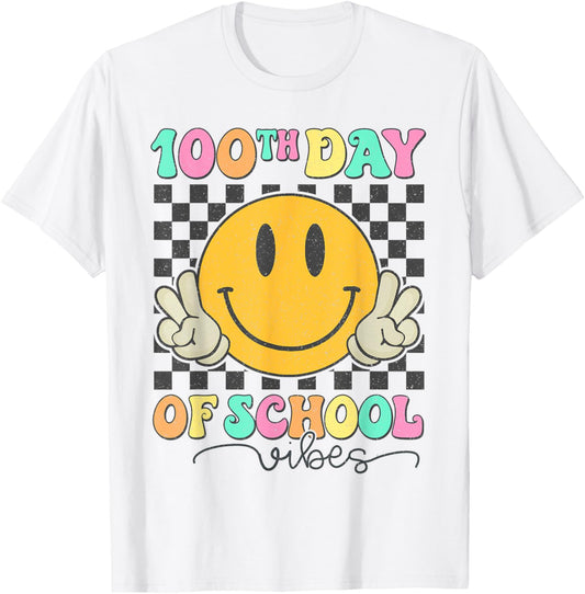 100th Day of School Vibes Cute Smile Face 100 Days of School T-Shirt