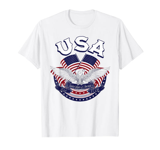 USA American Bald Eagle USA Flag July 4th red white and blue T-Shirt for Women Kids Men